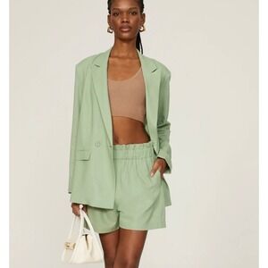 Thakoon Blazer Womens Size 6 Sage Green Linen Blend Double Breasted Oversized